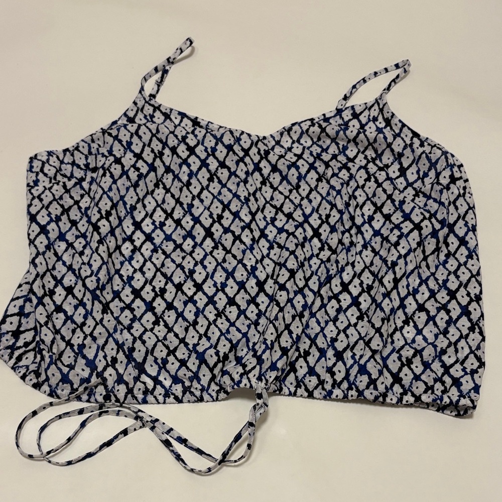 Lane Bryant Blue White Printed Tie-Front Cami Sleeveless 100% Cotton Top Size 24